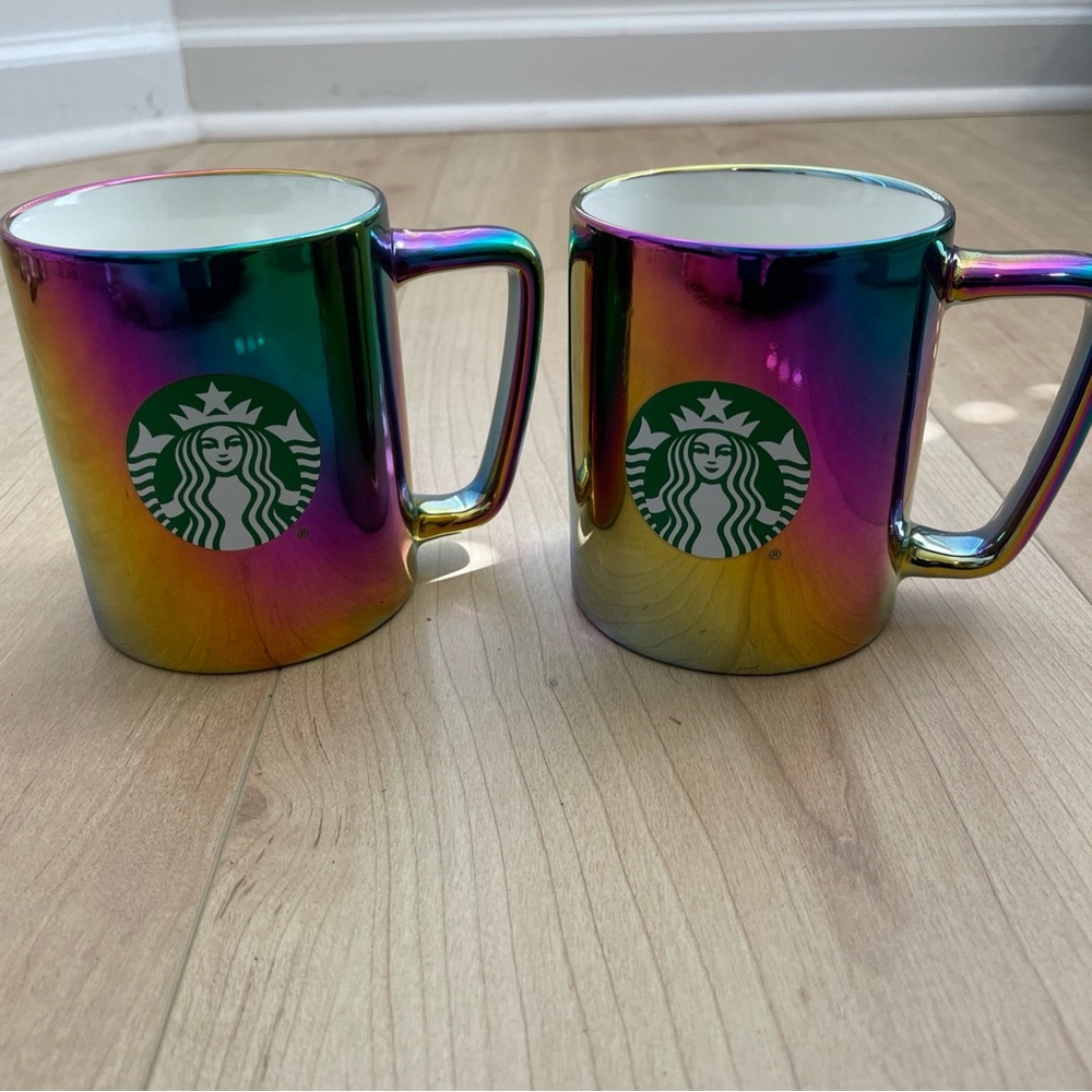 Two 2022 Starbucks rare iridescent mugs